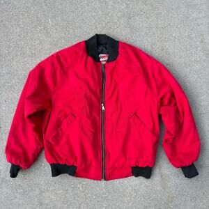 Vintage 90s Country Tuff Bright Red Canvas Duck Bomber Jacket MEDIUM